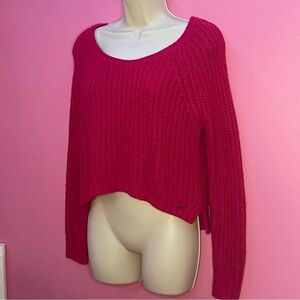 Garage Ribbed Chunky Knit Crewneck Sweater - Pink - Size Medium - Preppy Vibe